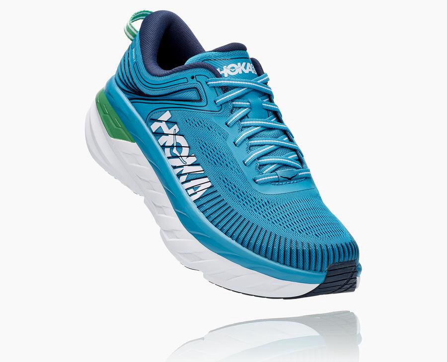 Hoka Australia One One Bondi 7 - Mens Running Shoes Blue/White - QVXIN-4273